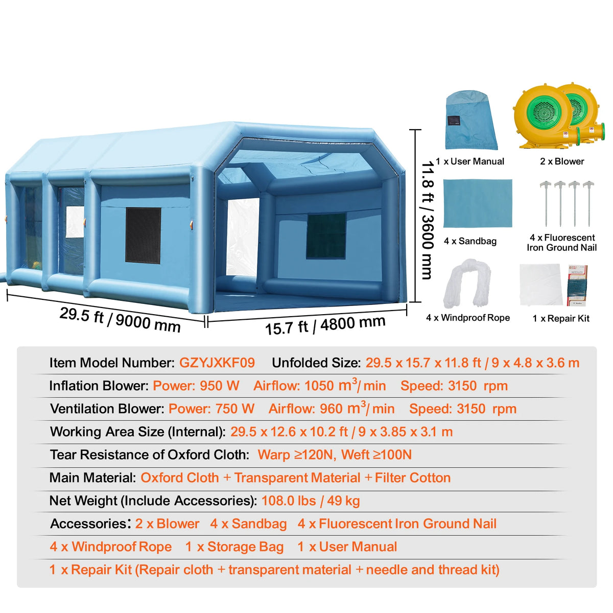 Inflatable Paint Booth With Powerful Blowers And Air Filter System