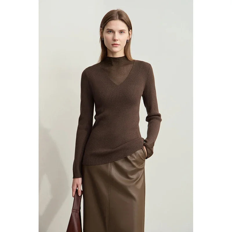 AMIICN Minimalist Winter Turtleneck Sweater With Sheer Panels