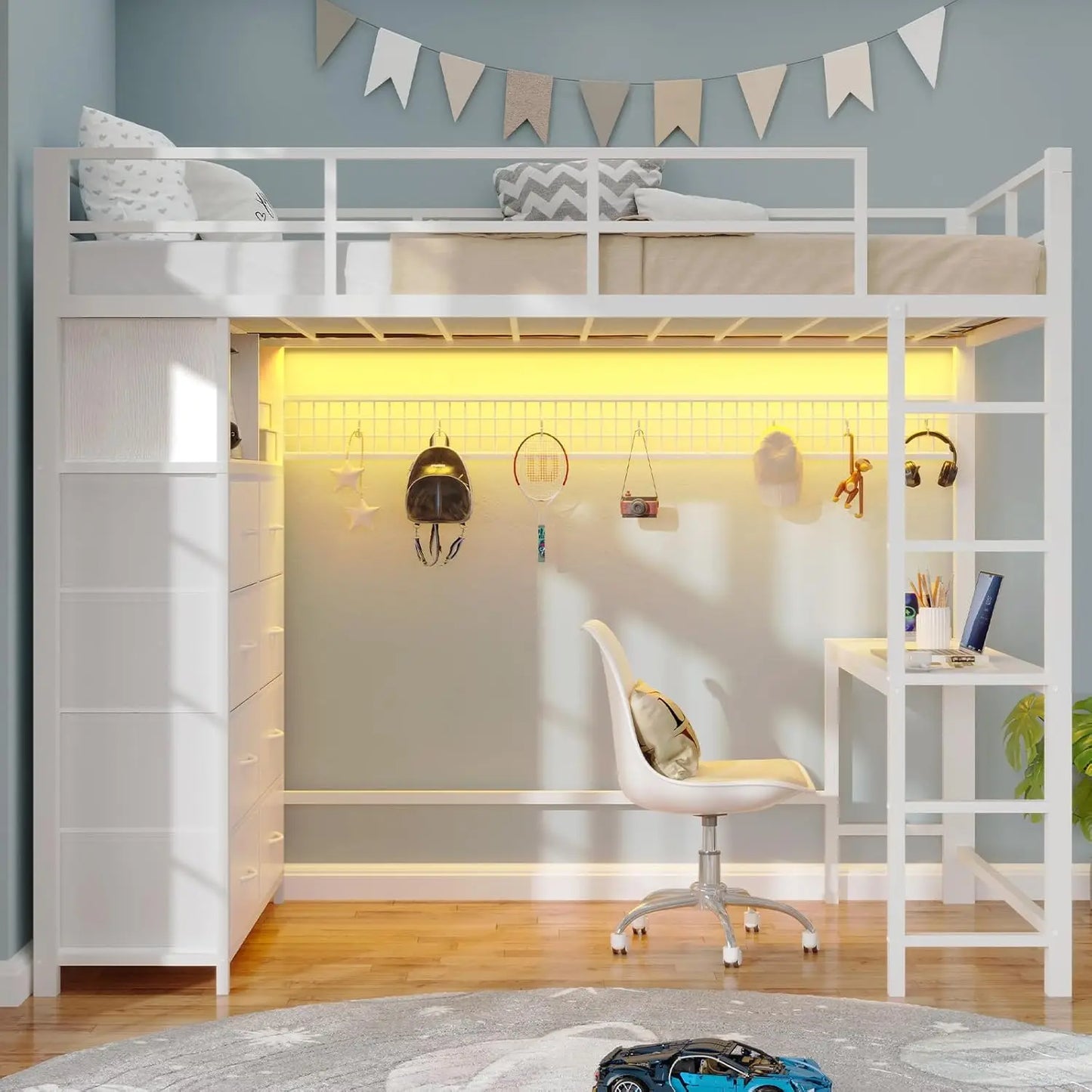 XMSJ Twin Loft Bed With Desk And Eight Storage Drawers