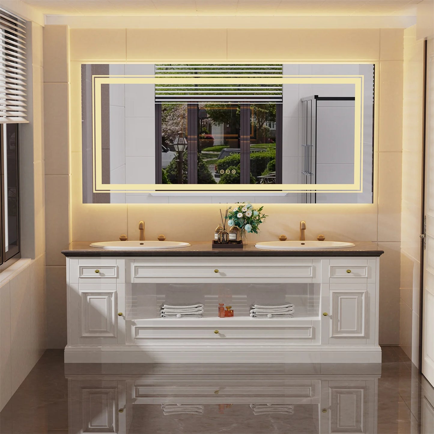 LED Backlit Mirror Dual Lights Anti Fog Dimmable Touch Button