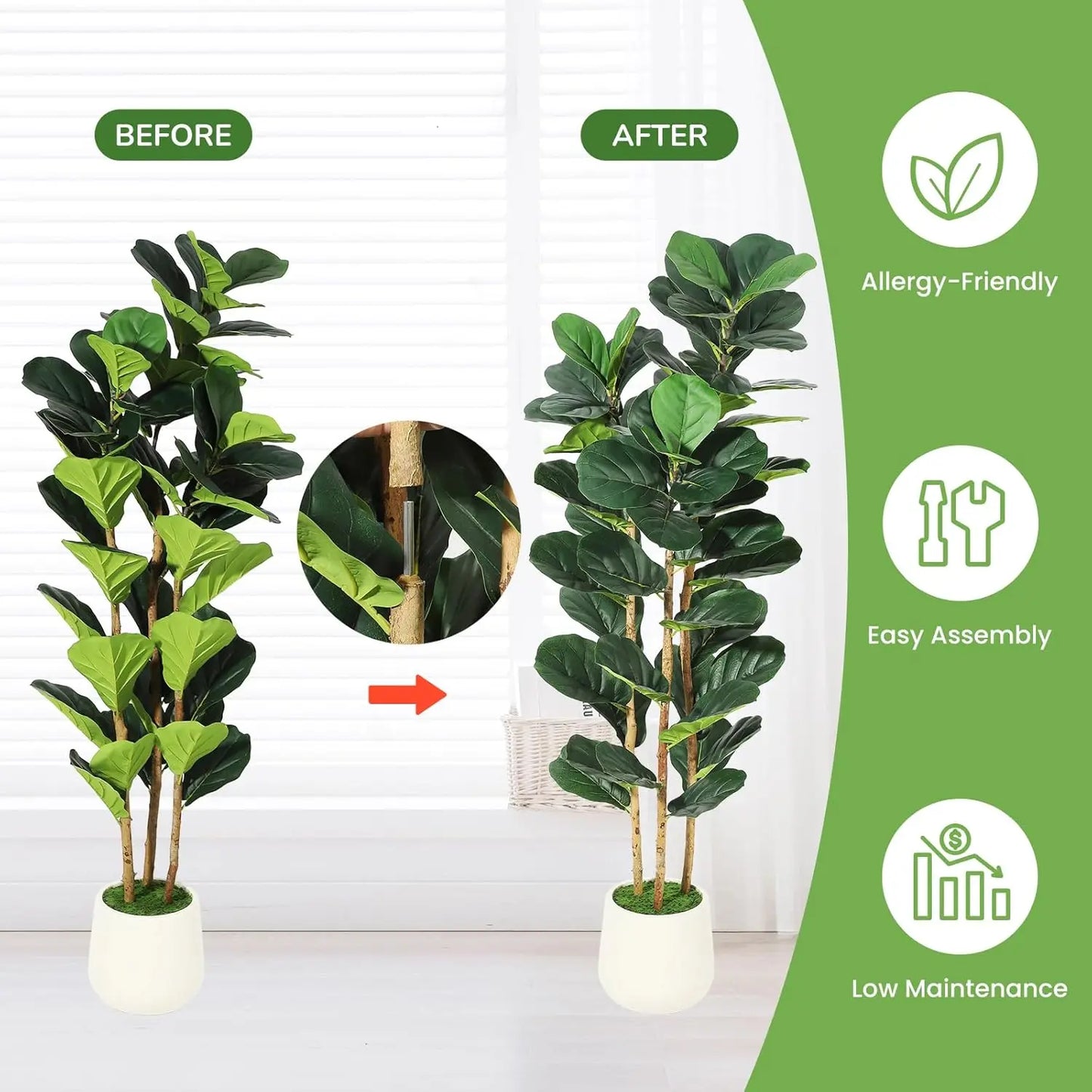 HiMISSCN Fiddle Leaf Fig Tree With Pot Artificial Indoor Plant
