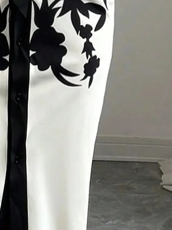 OSHOPLIVECN Flower Print A Line Dress V Neck Midi