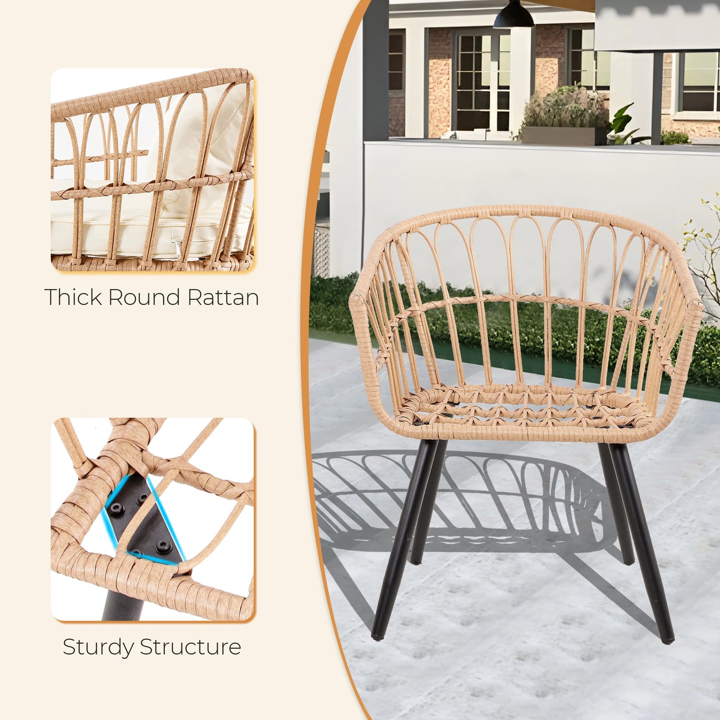 SEOGWISAM 5 Piece Patio Bistro Set All-Weather Wicker Rattan Ottoman