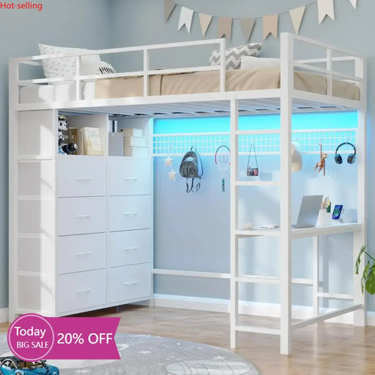 XMSJ Twin Loft Bed With Desk And Eight Storage Drawers