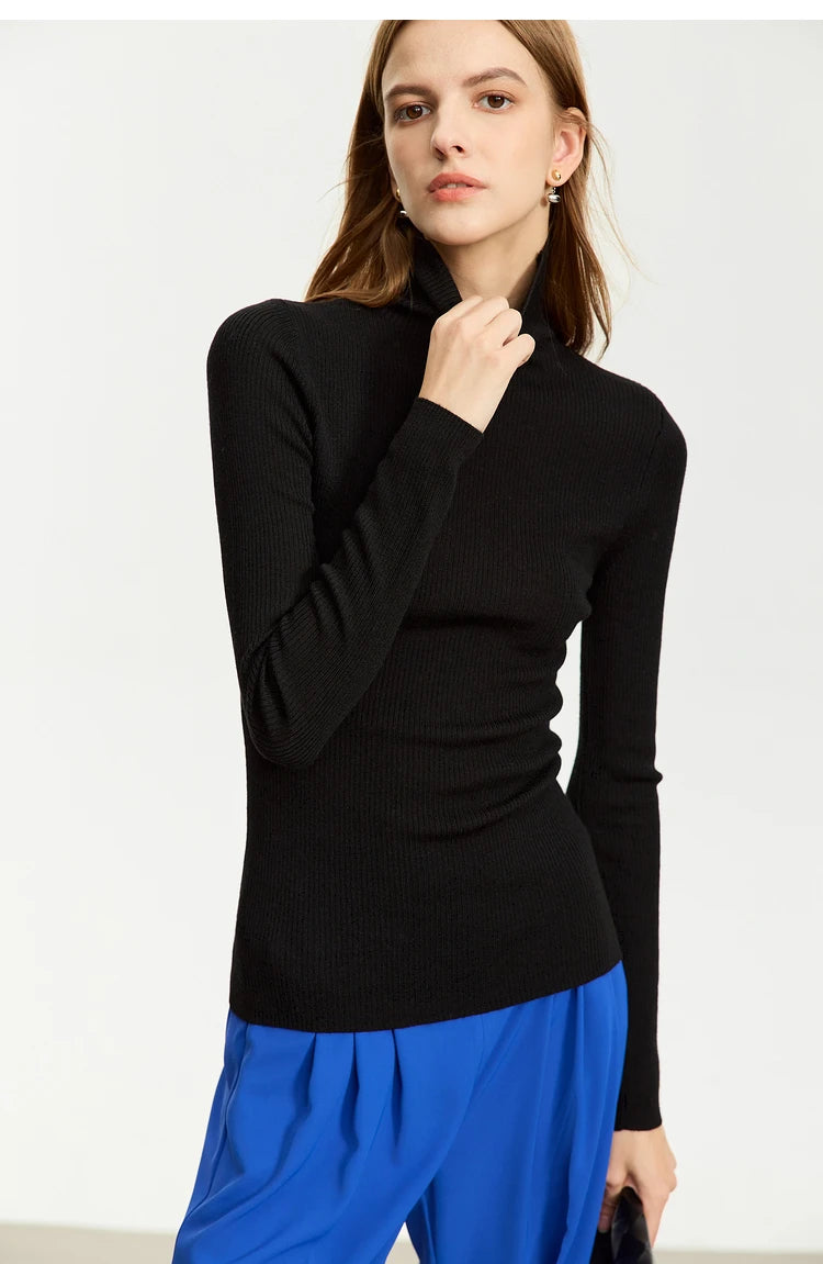 AMIICN Minimalism Women Sweater Slim Fit Turtleneck Warm Knit