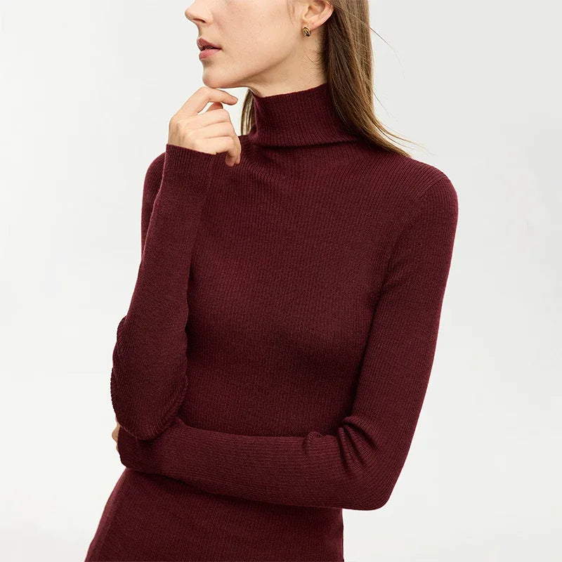 AMIICN Minimalism Women Sweater Slim Fit Turtleneck Warm Knit