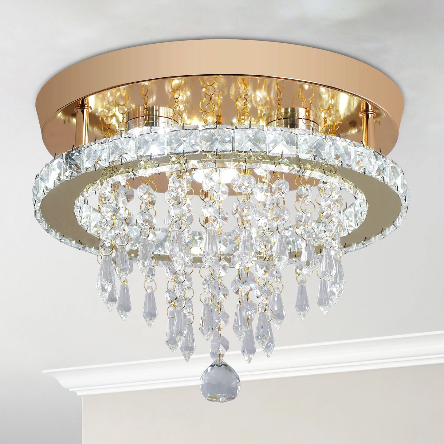 VETRULUS Crystal Chandelier LED Ceiling Light for Living Room