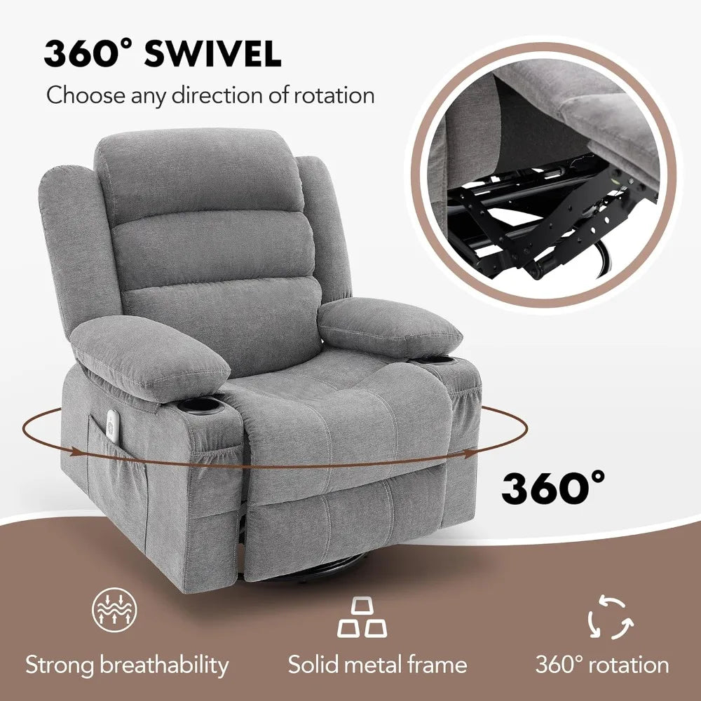Rocker Recliner Chair With Heat And Massage 360 Degree Swivel