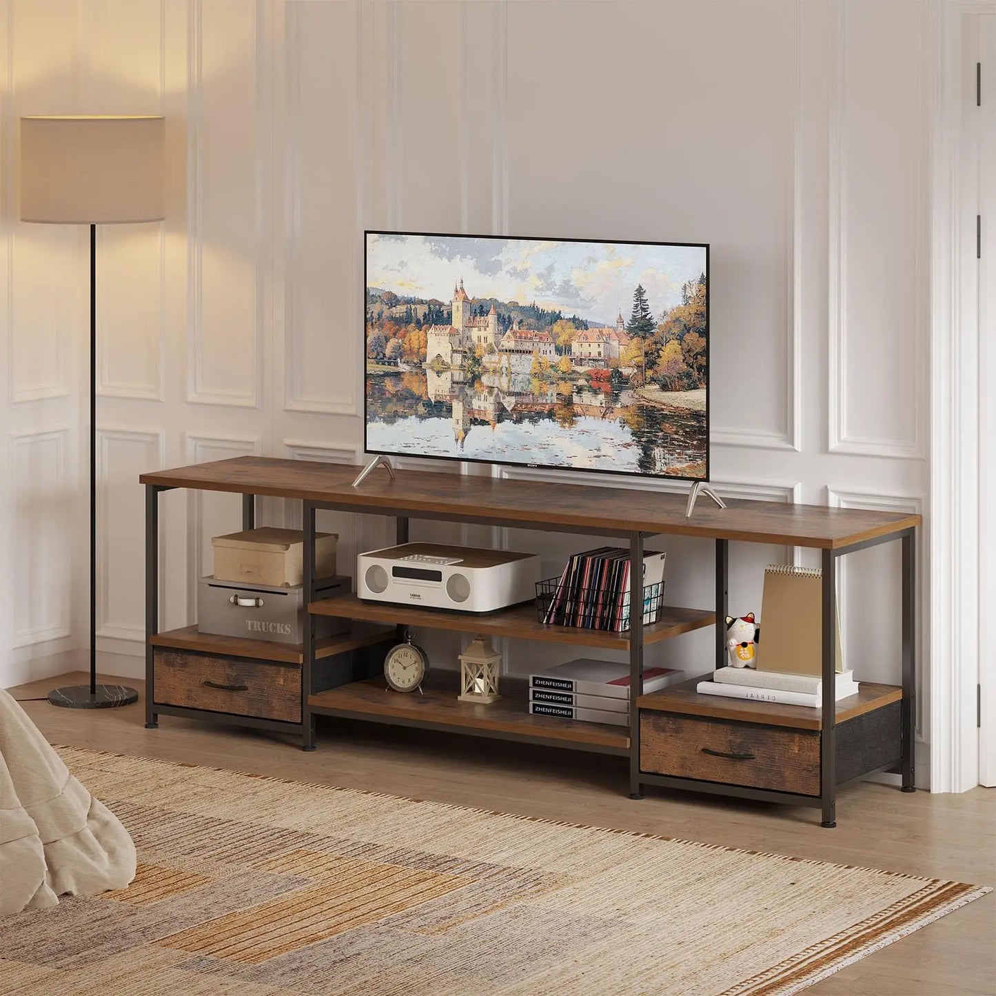 JHK Wooden TV Stand Entertainment Center With Storage
