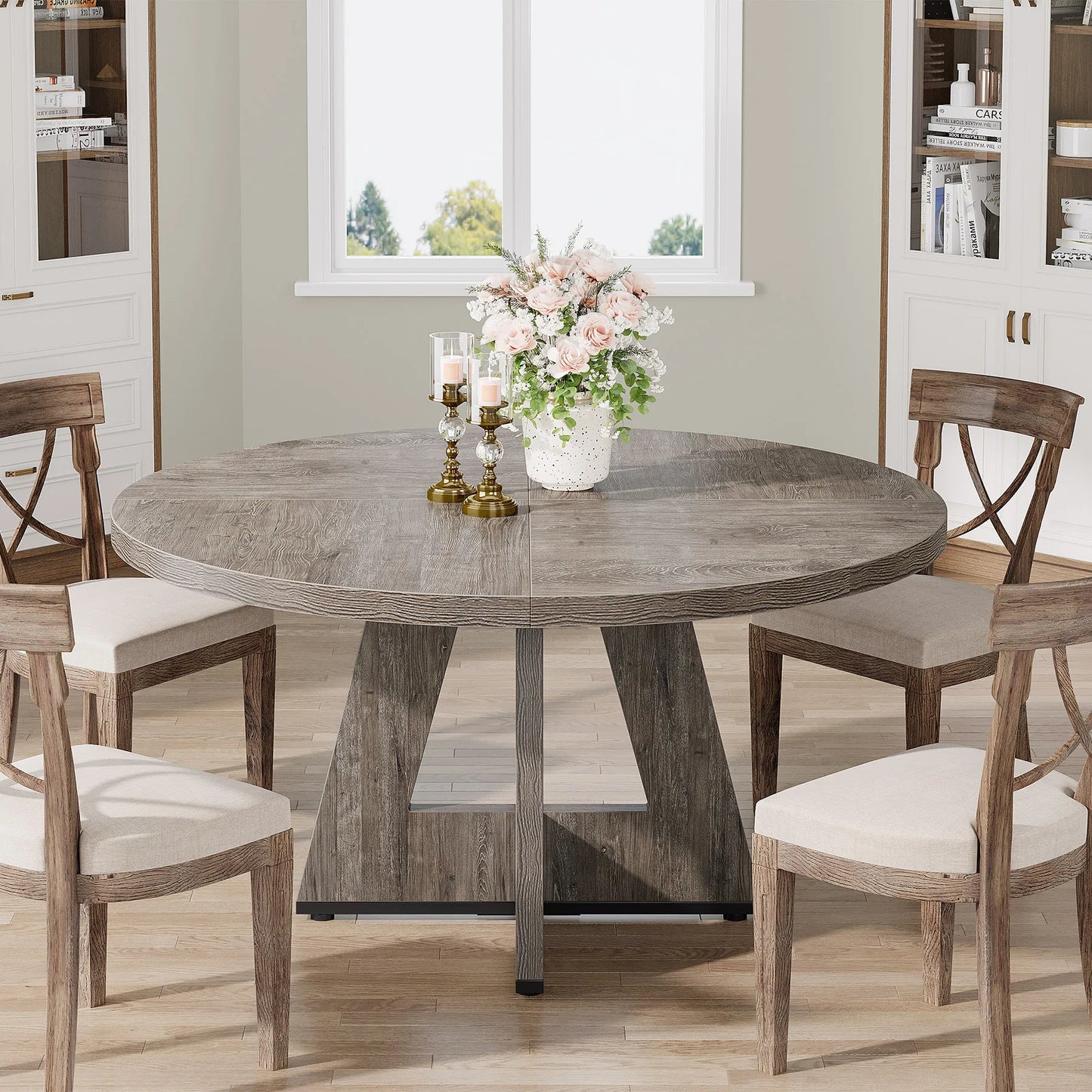 Tribesigns Round Dining Table For Four Farmhouse Kitchen