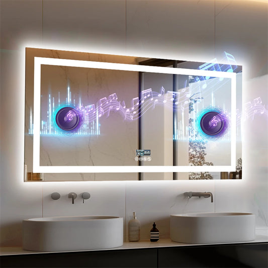 BORWART Smart LED Vanity Mirror Wall Mounted Bluetooth Digital Display