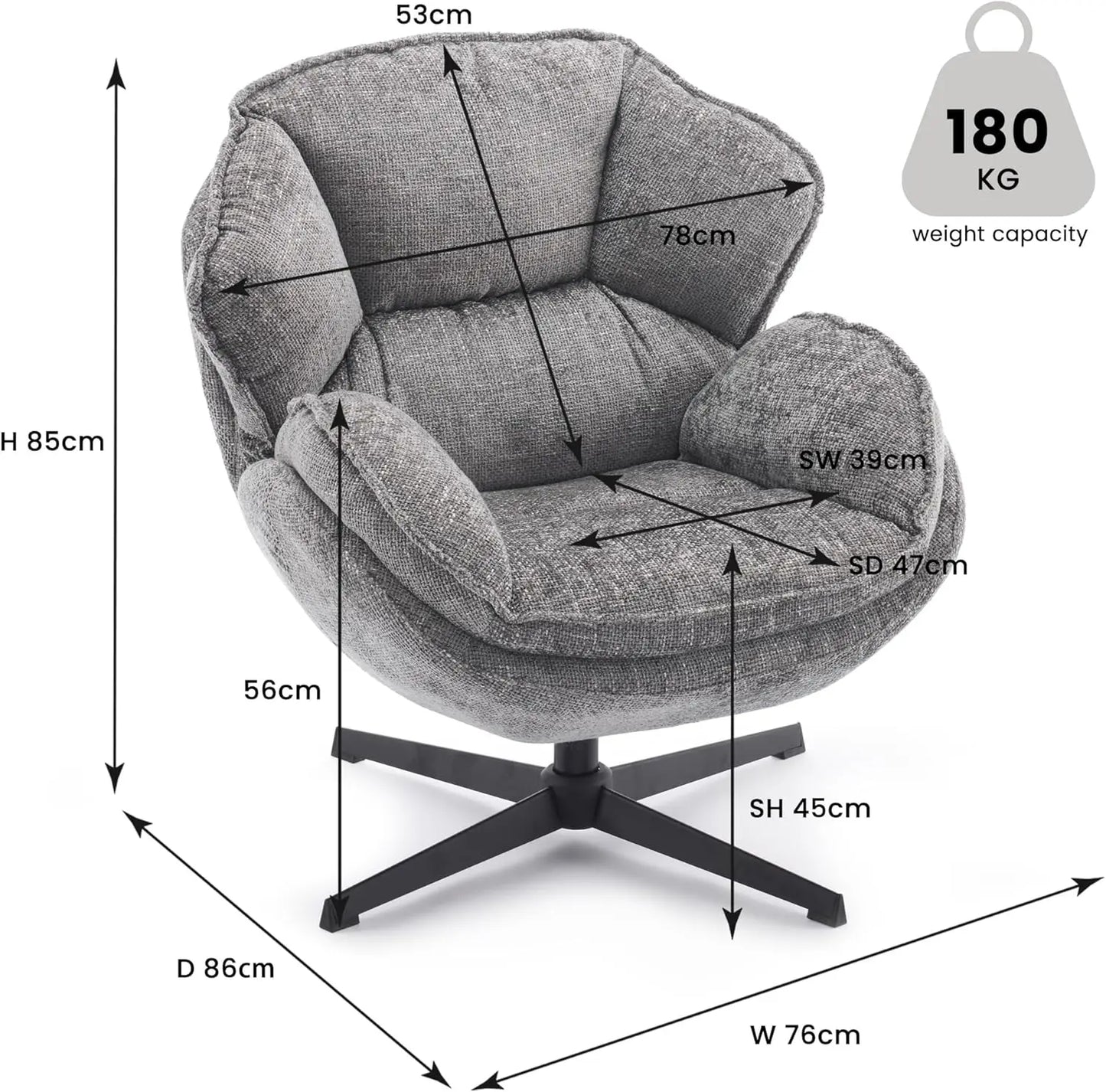Swivel Accent Chair With Upholstered Armchair And Metal Legs