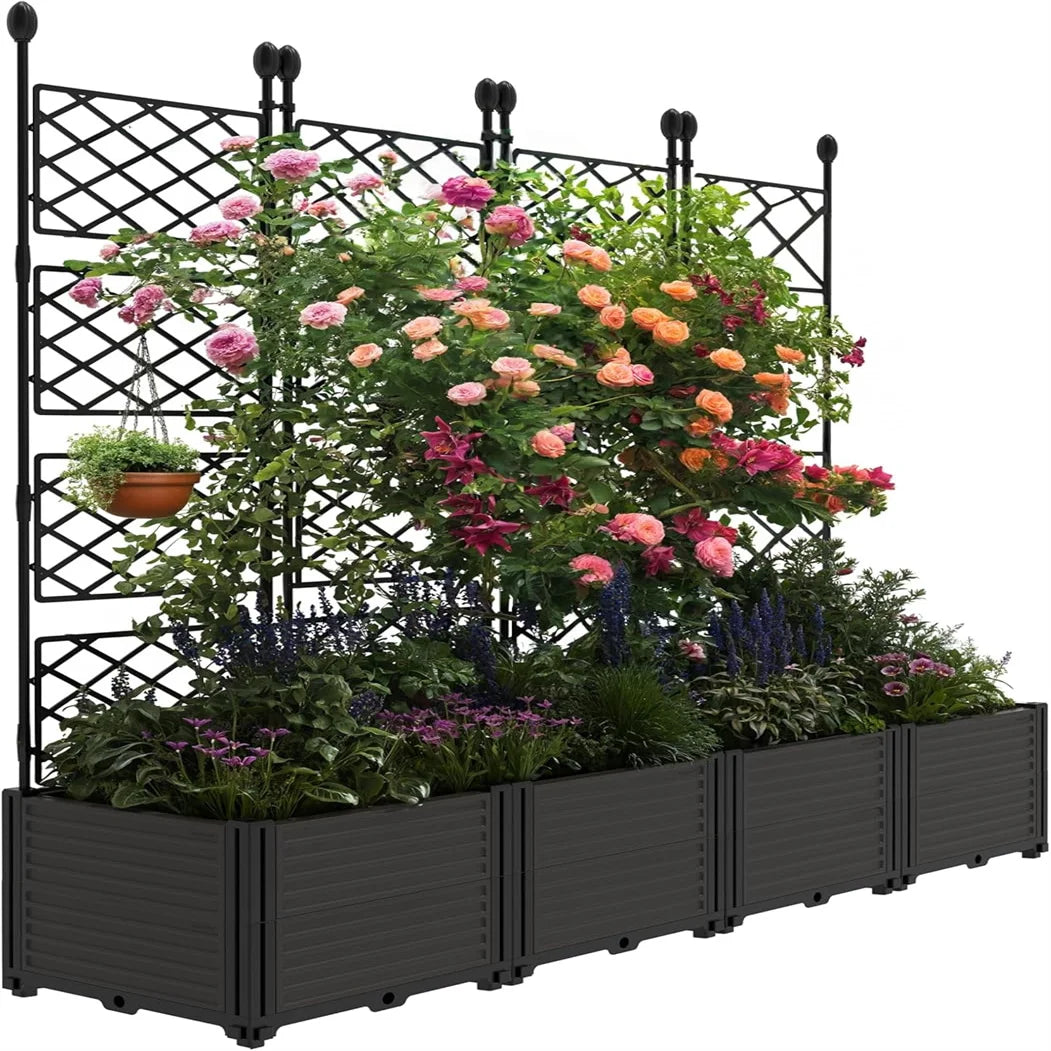 Plastic Plant Box With Metal Trellis Raised Garden Bed For Climbing Plants