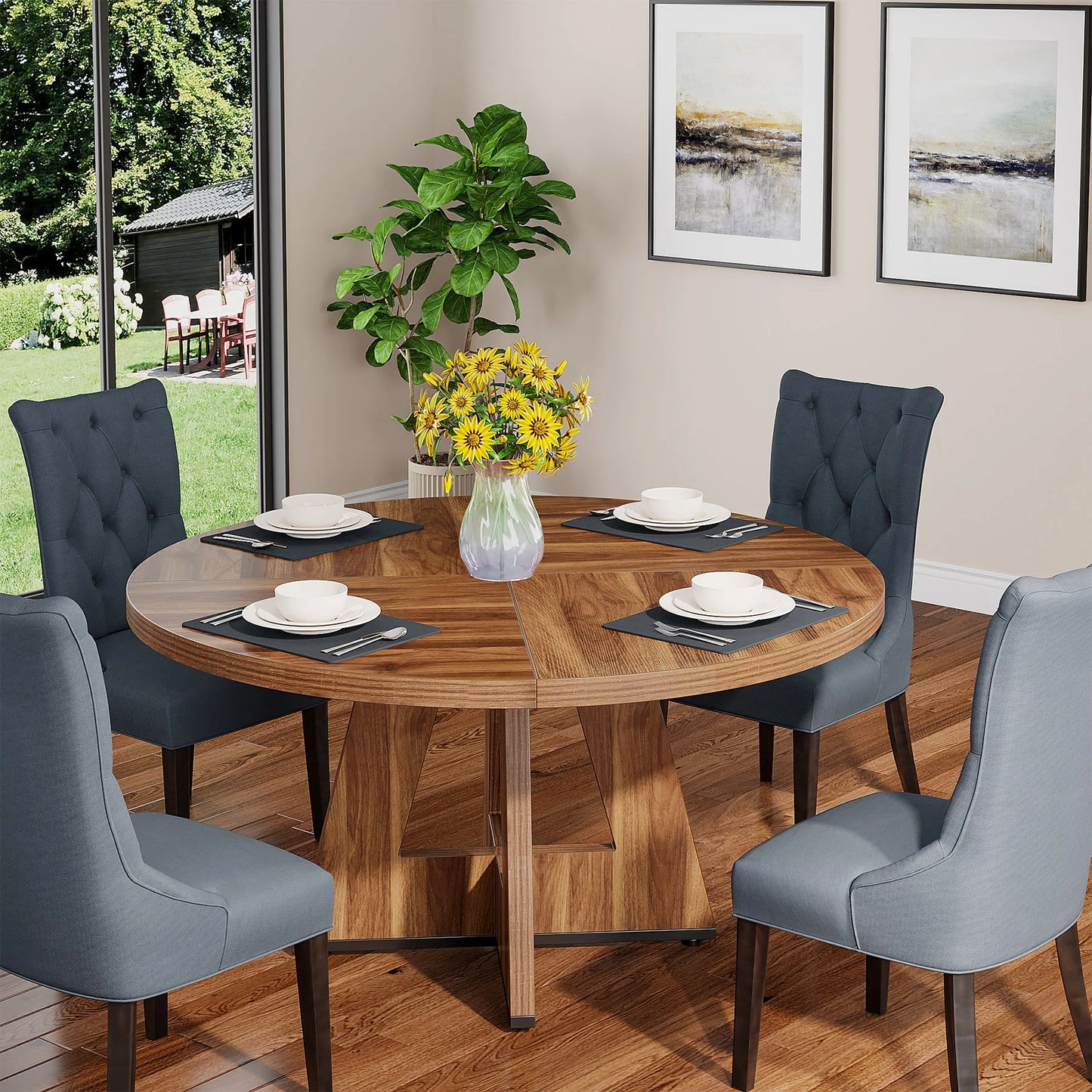 Tribesigns Round Dining Table For Four Farmhouse Kitchen