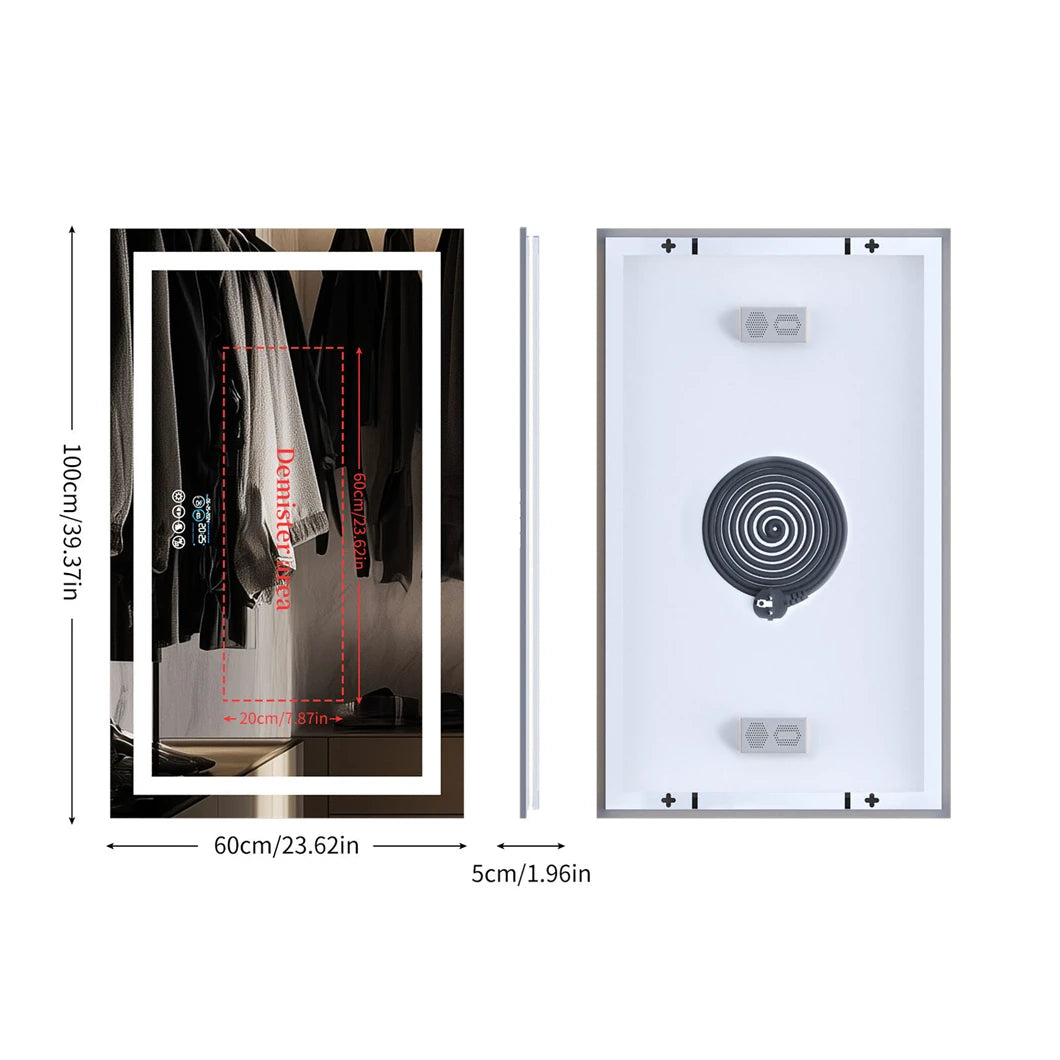 BORWART Smart LED Vanity Mirror Wall Mounted Bluetooth Digital Display
