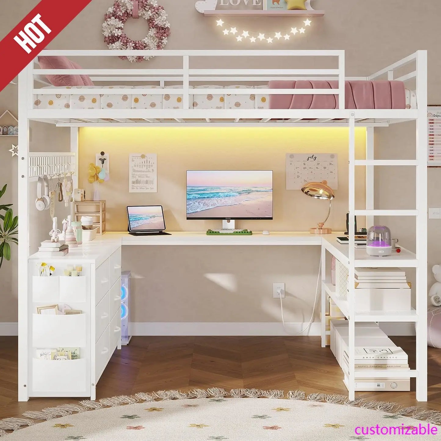 XMSJ Loft Bed With Desk Power Outlet And Storage Drawers