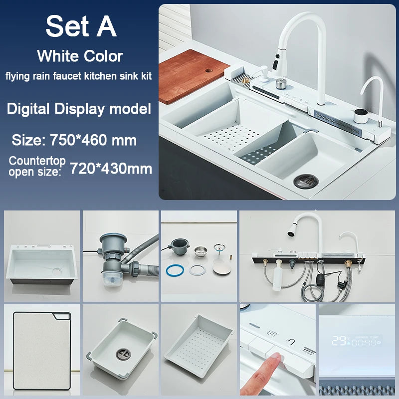 Rozin 304 Stainless Steel Kitchen Sink With Digital Waterfall Faucet
