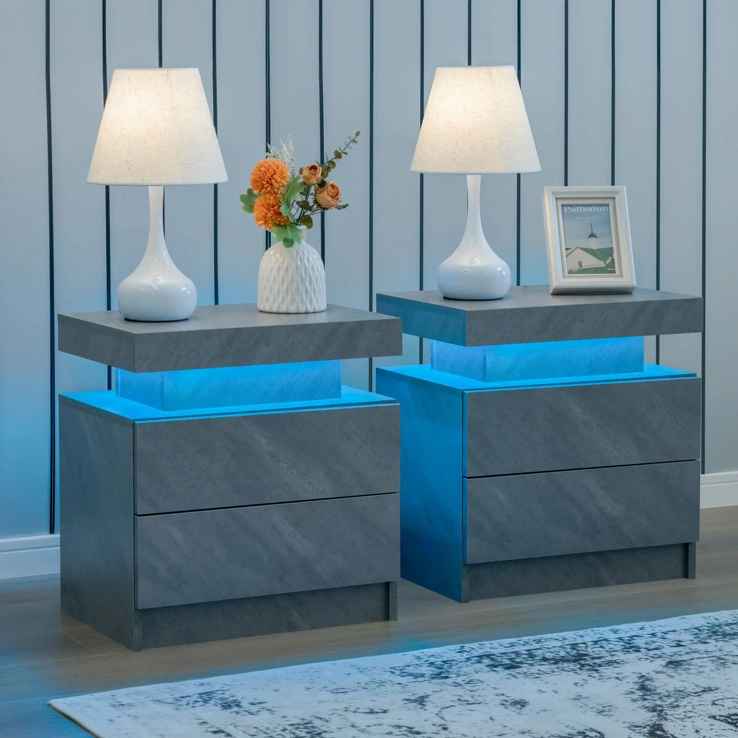 Cubehom LED Nightstand With Two Drawers Bedside Table