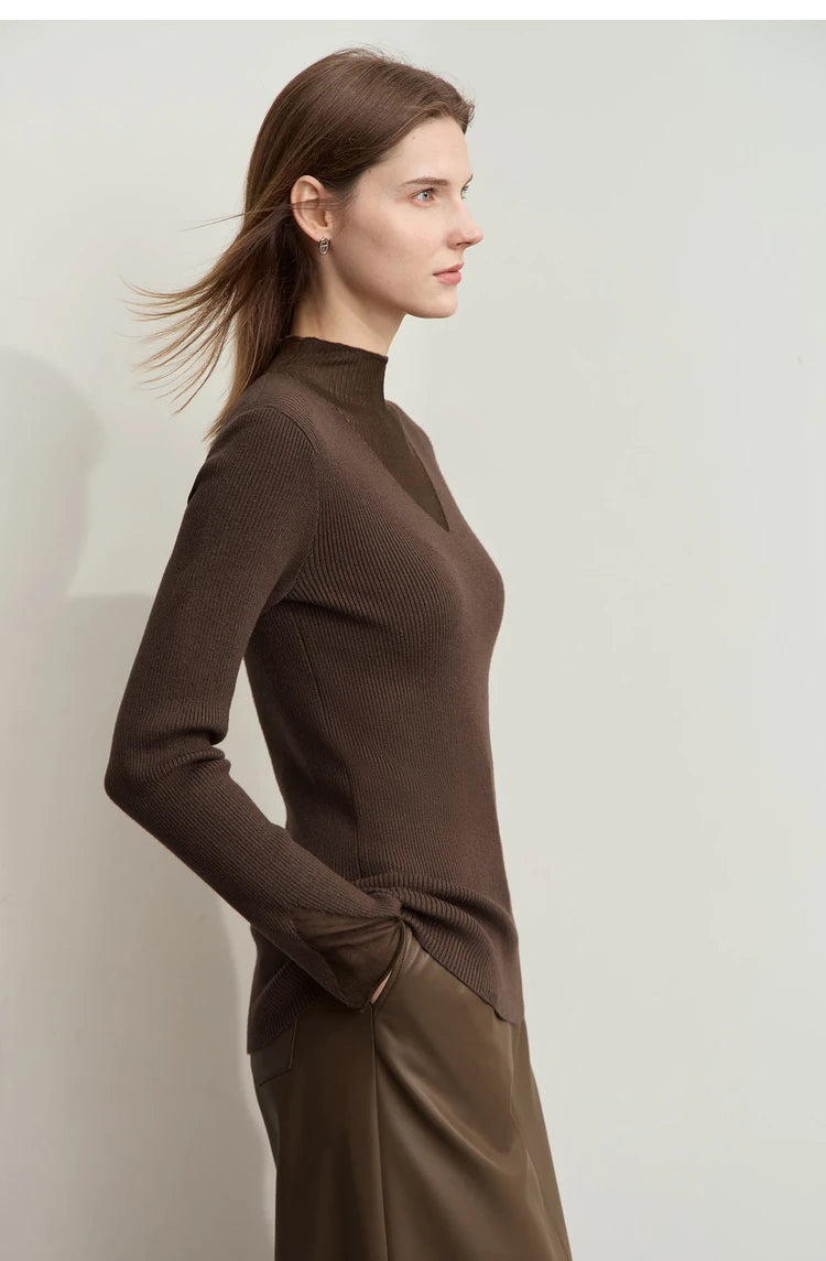 AMIICN Minimalist Winter Turtleneck Sweater With Sheer Panels