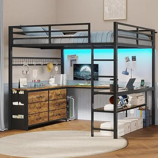 XMSJ Loft Bed With Desk Power Outlet And Storage Drawers