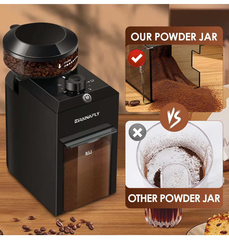 KIRAINAFLY Automatic Burr Mill Coffee Grinder 28 Adjustable Gears