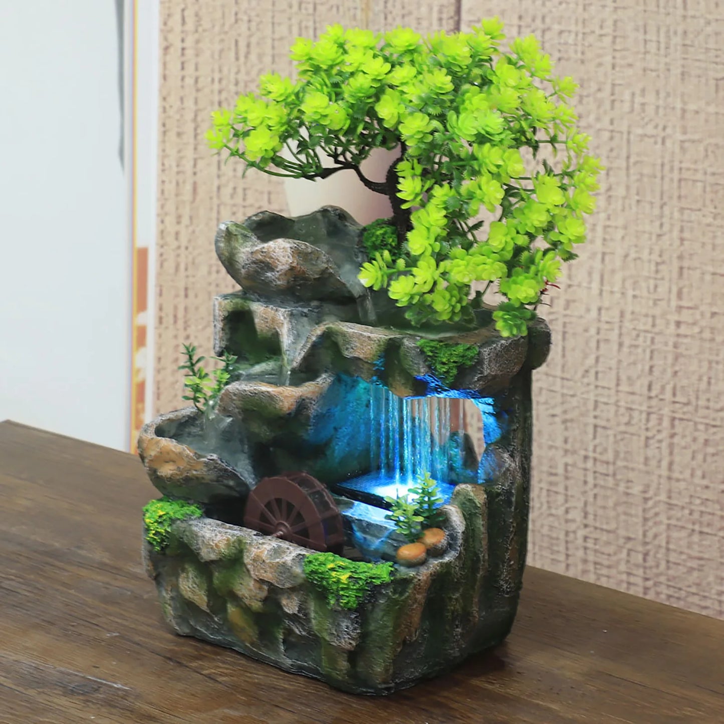 Indoor Desktop Fountain Waterfall Decor With Color Changing LED Lighting
