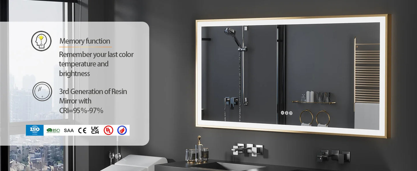 LED Bathroom Vanity Mirror With Aluminum Frame Front Lighted Modern