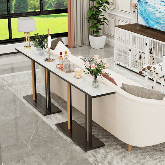 BINGOPAW Contemporary Console Table With Stone Top And Pedestal