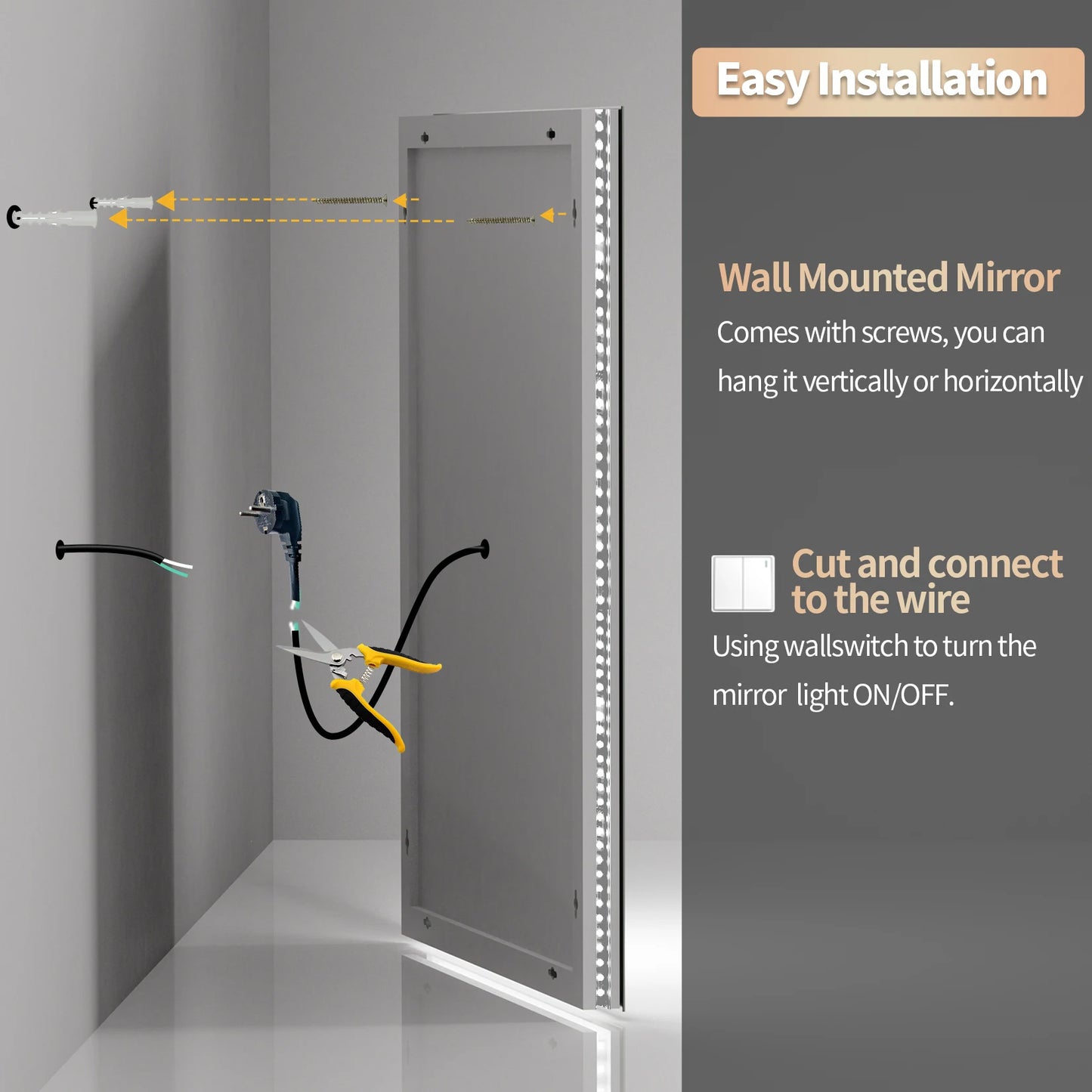 Wisfor LED Bathroom Mirror Front And Backlit Anti Fog Dimmable