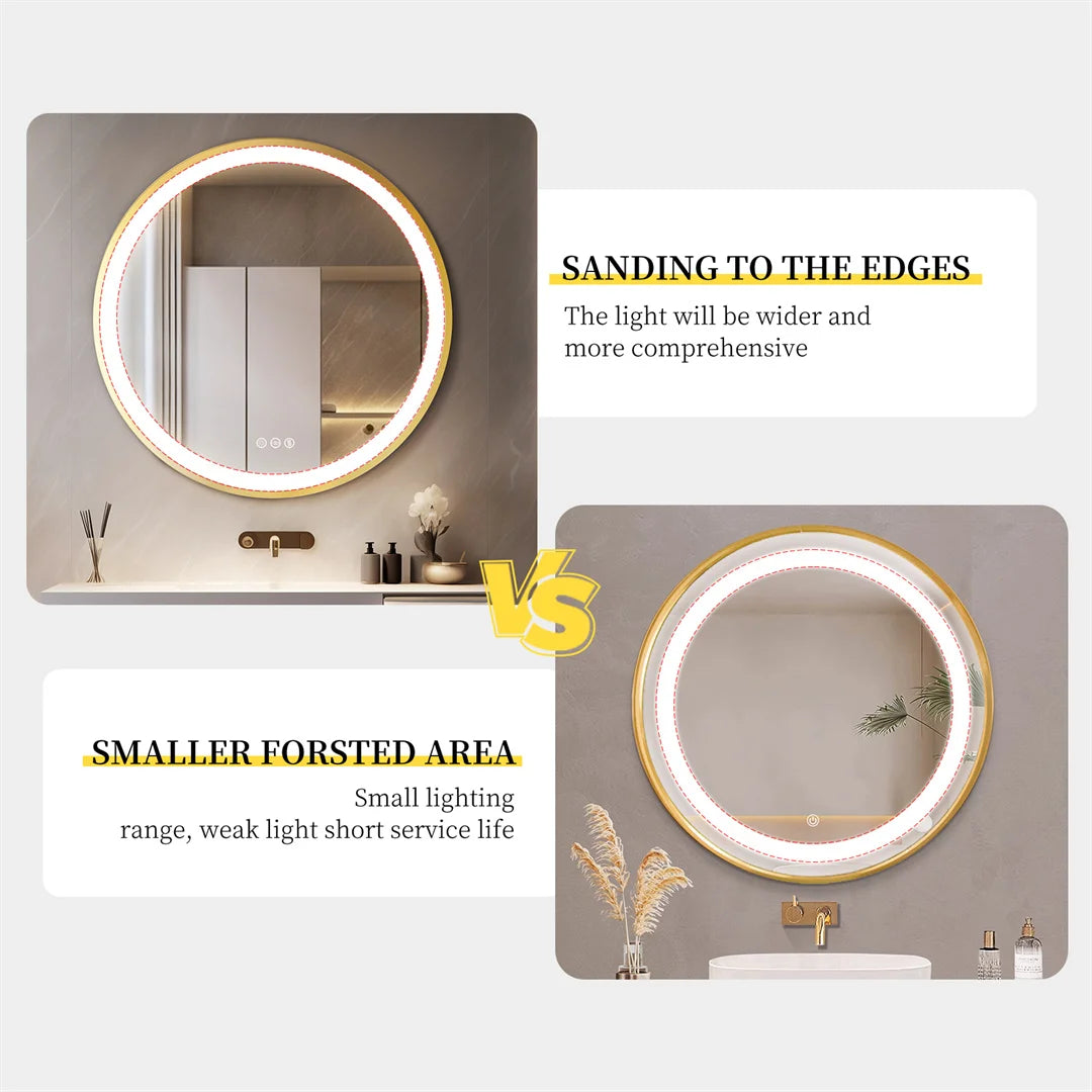 LUVODICRI Waterproof LED Bathroom Mirror With Defog 3 Color Dimming