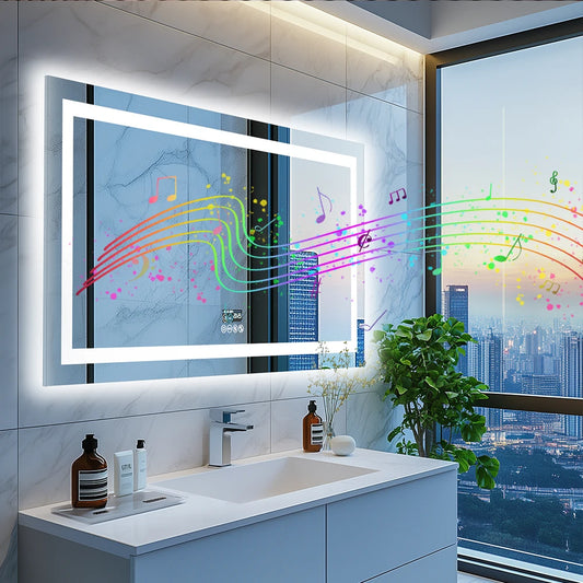 Wisfor LED Bathroom Mirror With Lights Vanity Dimmable Bluetooth Memory