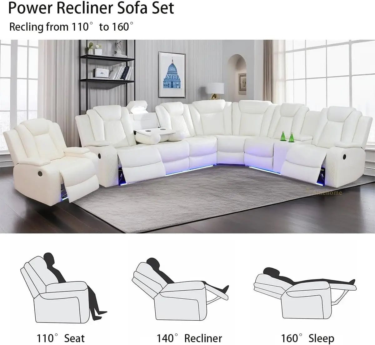 Reclining Sectional Sofa Set With Power Recliner And Storage Console