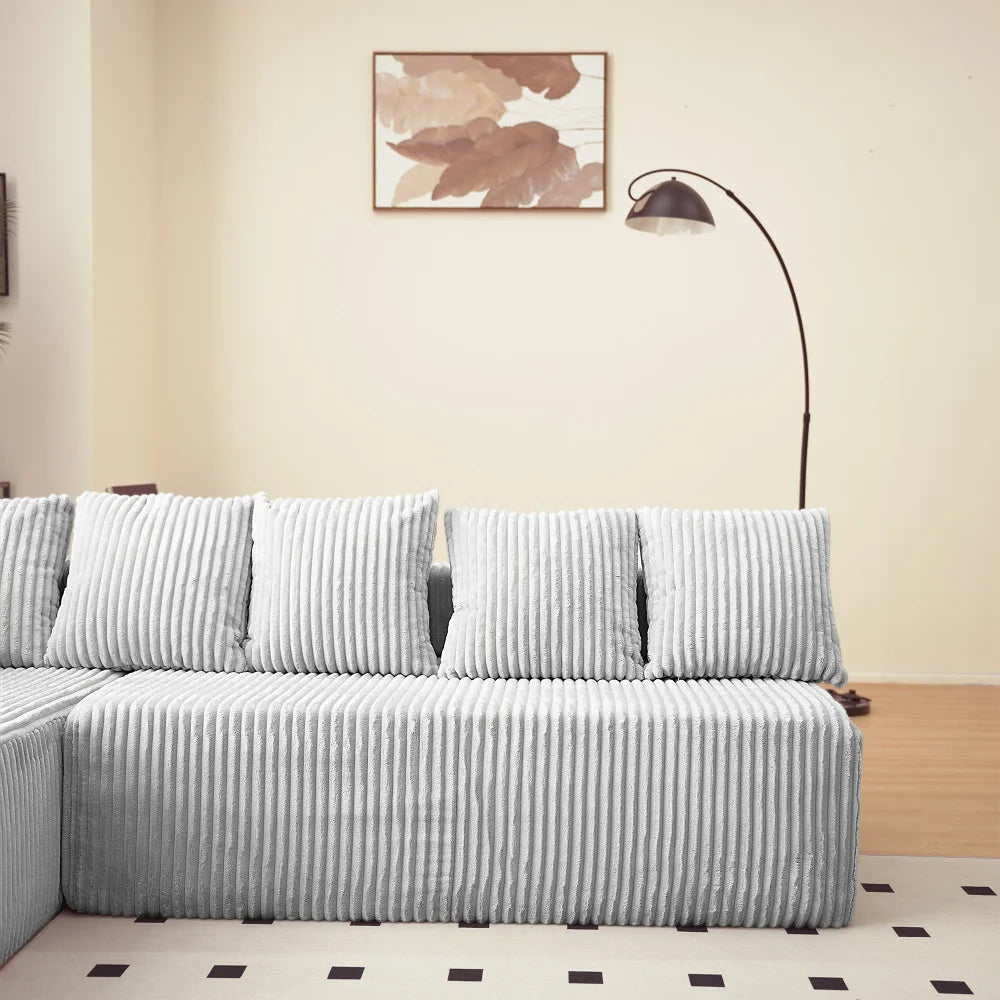 U Shaped Sectional Sofa With Corduroy Fabric Customizable Living Room