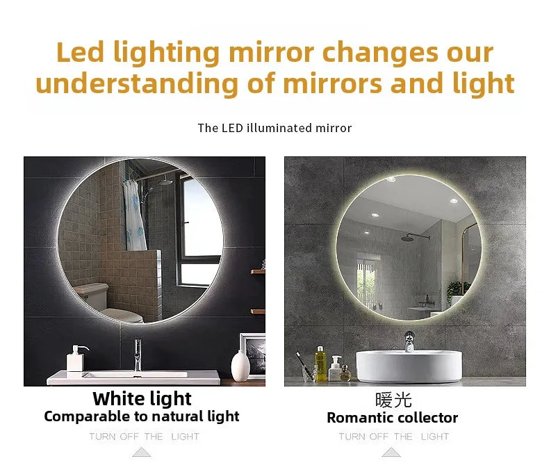 Round Wall-Mounted Smart Bathroom Mirror With LED Anti-Fog Touch Screen
