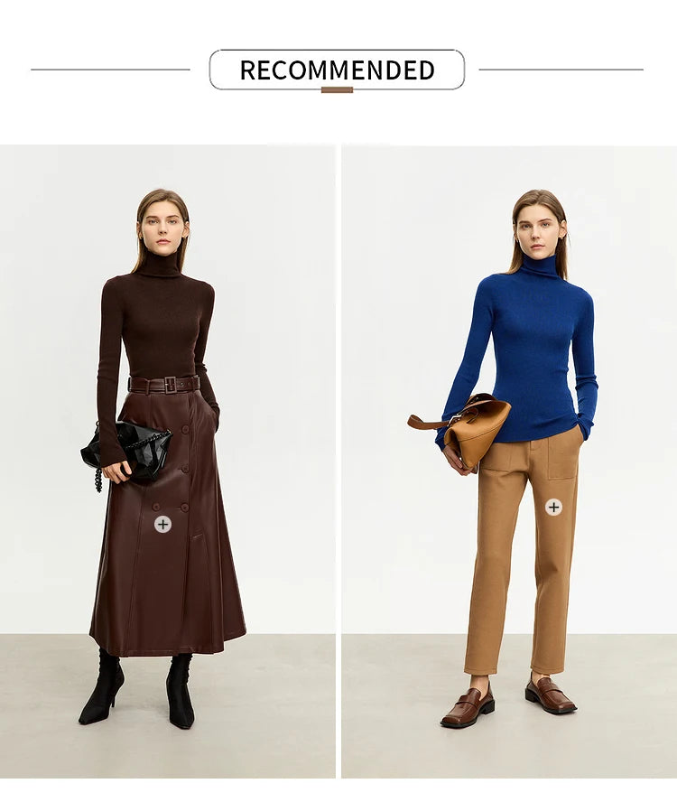 AMIICN Minimalism Women Sweater Slim Fit Turtleneck Warm Knit
