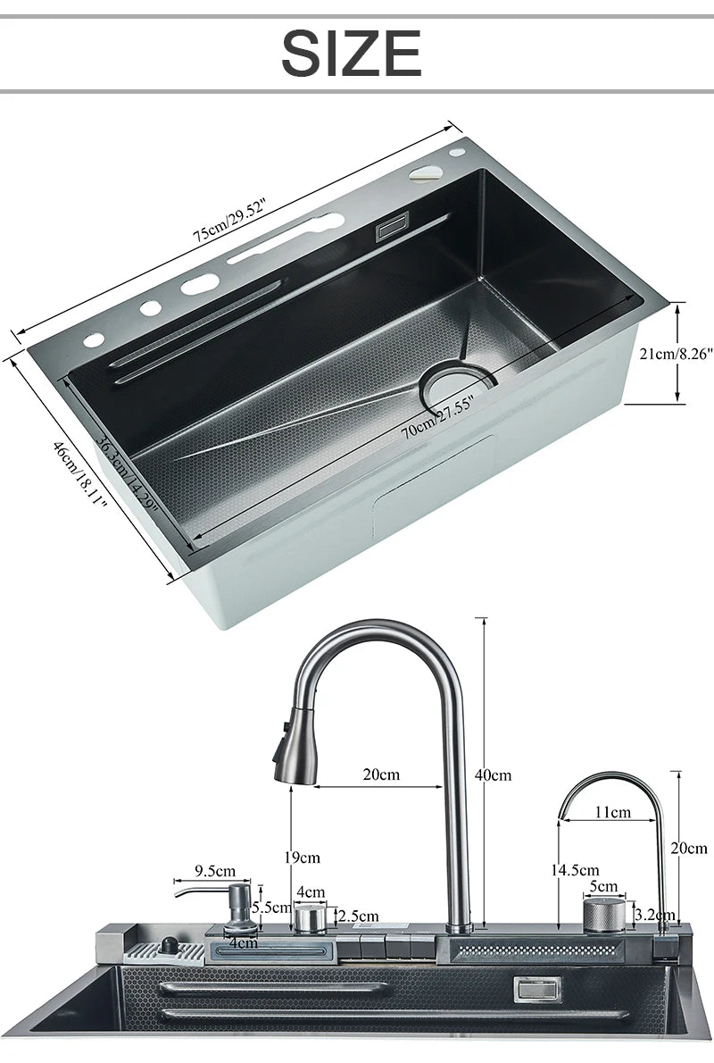 Rozin 304 Stainless Steel Kitchen Sink With Digital Waterfall Faucet