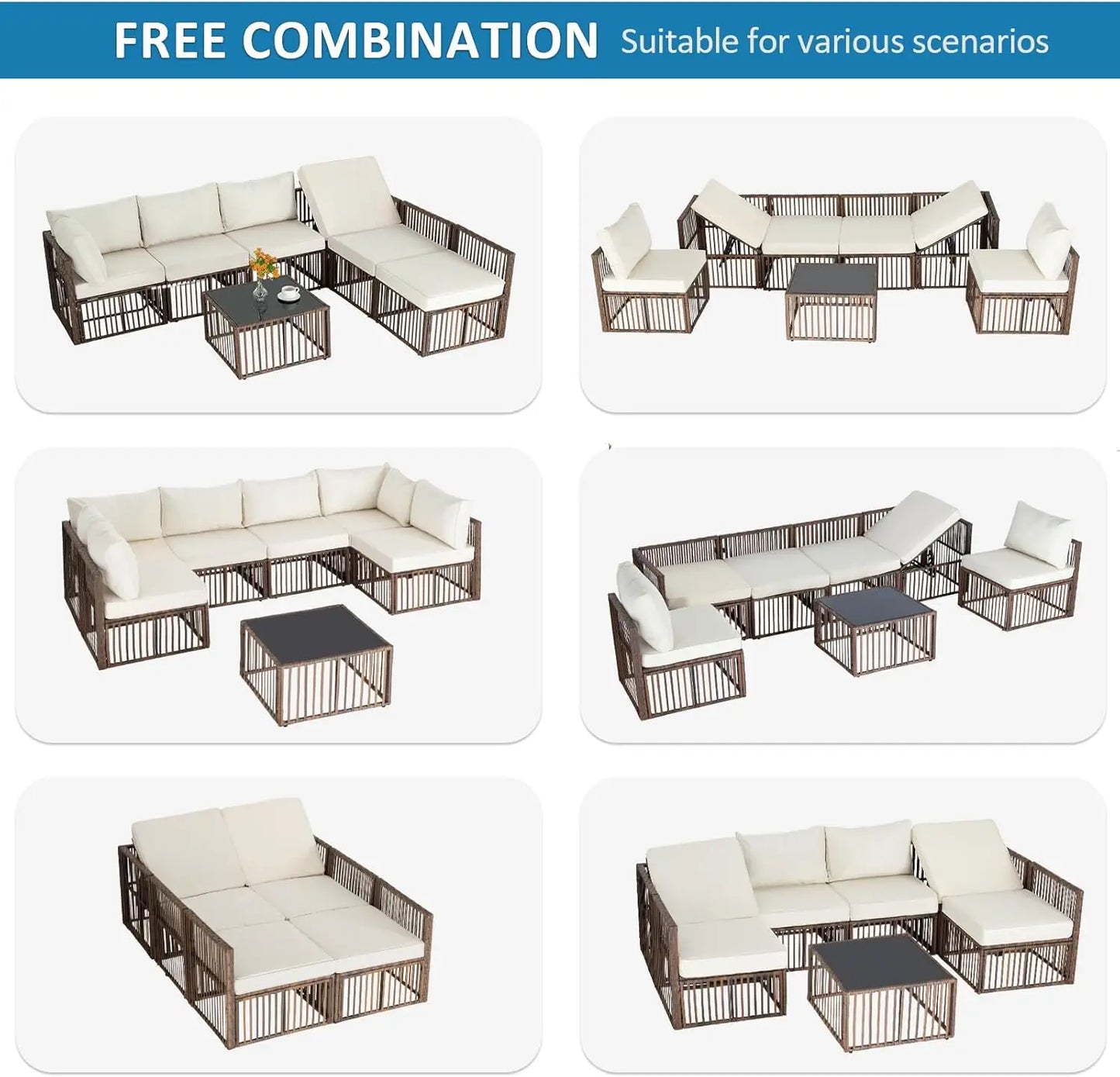 XMSJ 7 Piece Outdoor Patio Furniture Set Wicker Sectional Sofa