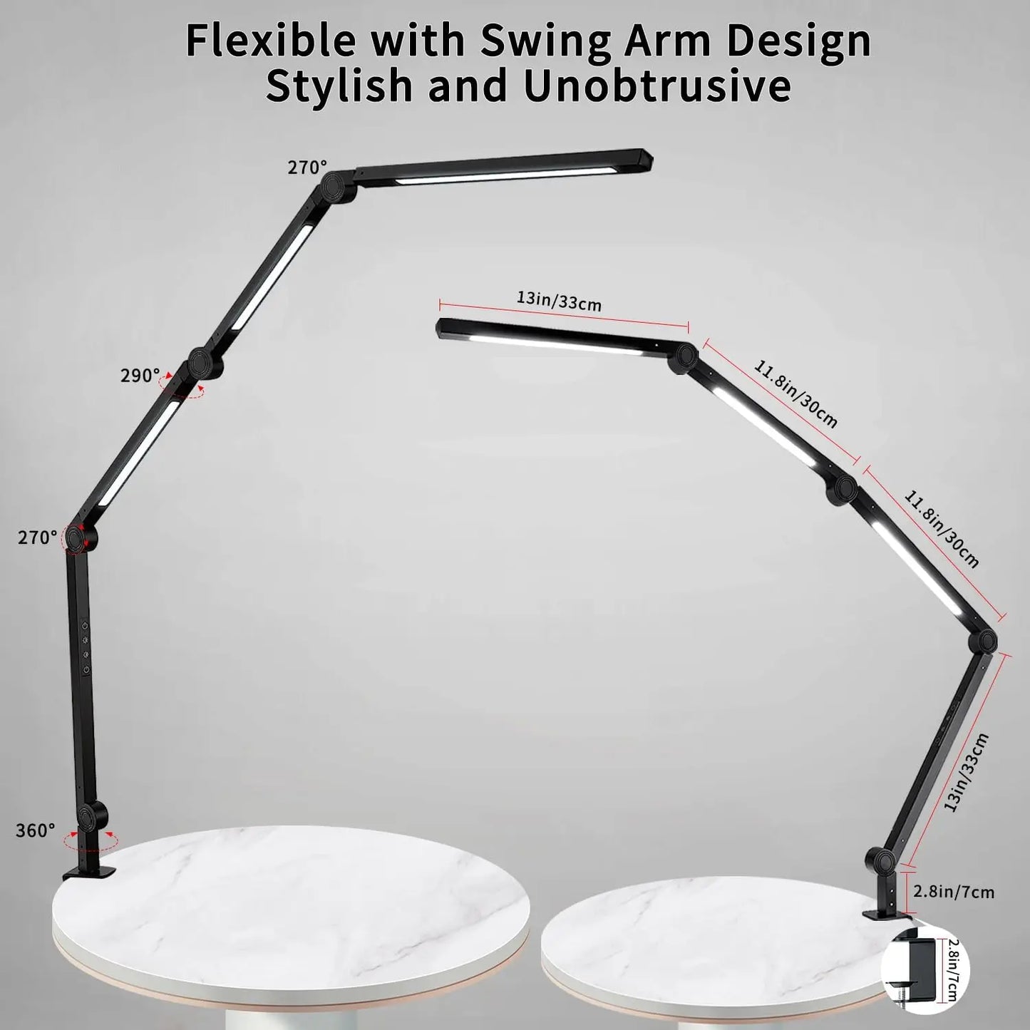 LED Desk Lamp With Clamp Flexible Swing Arm Brightness
