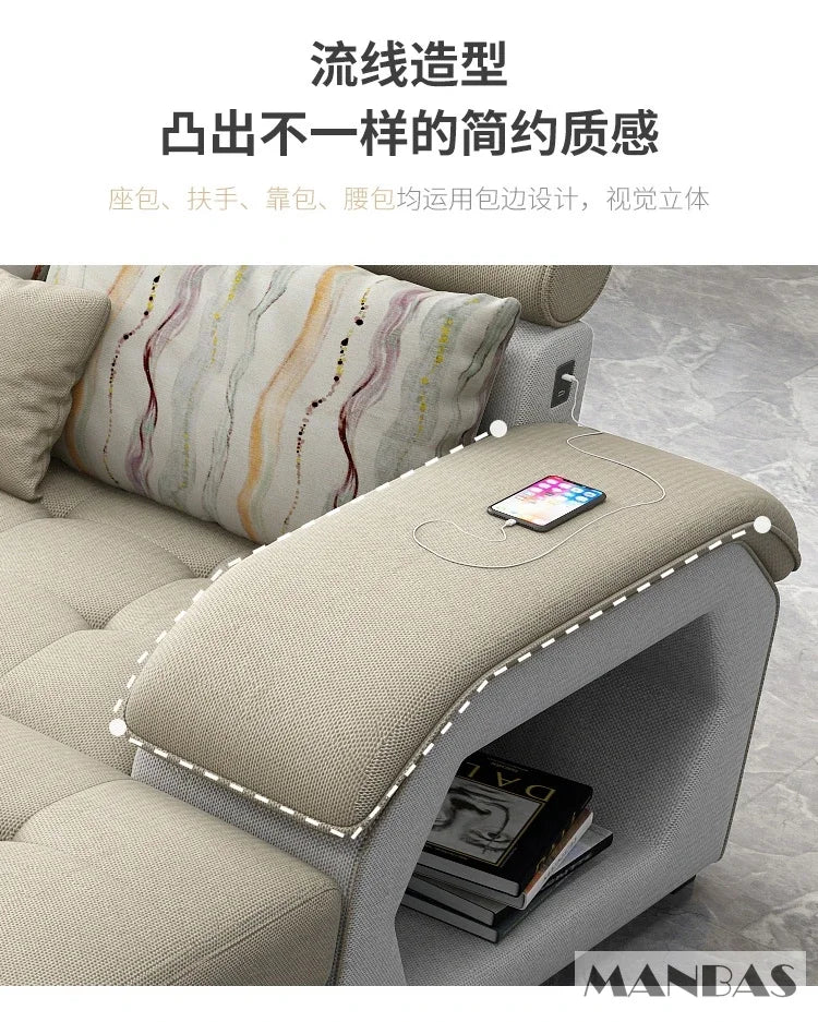 Linlamlim U Shaped Fabric Sofa Set With Usb And Stools
