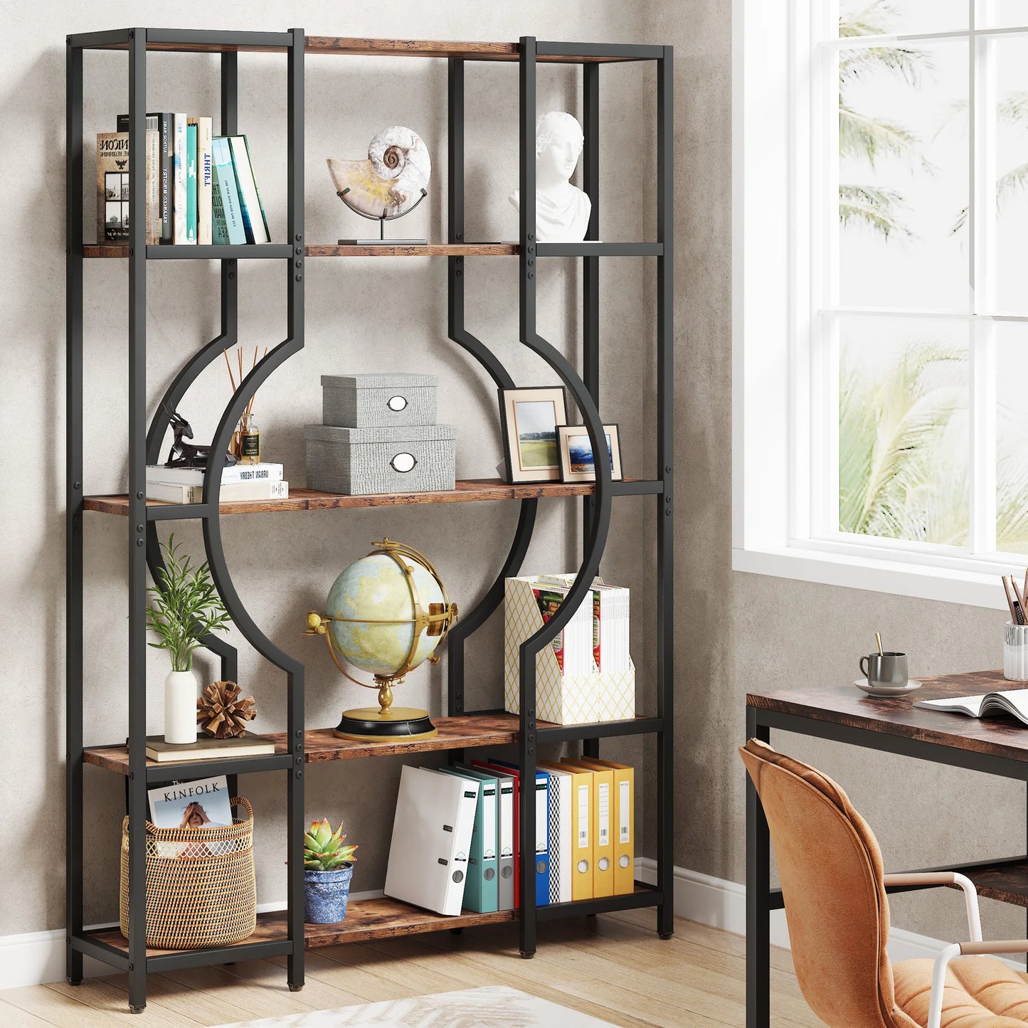 Tribesigns Industrial 5 Tier Etagere Bookcase Freestanding Organizer