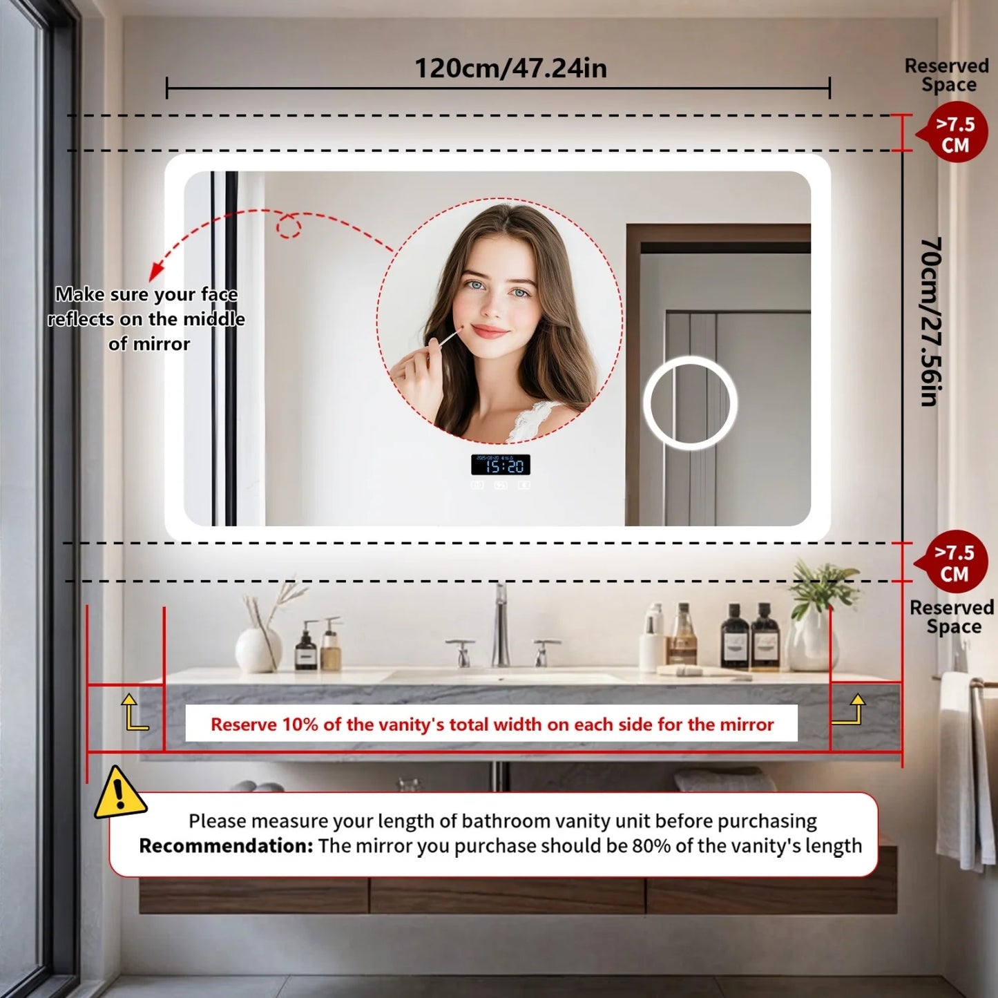 LED Bathroom Mirror With Bluetooth Dimmable Backlit Vanity 3X Magnifier