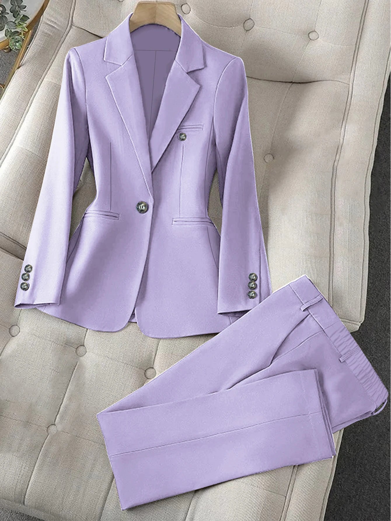 Women's Two Piece Suit With Single Button Jacket And Trousers