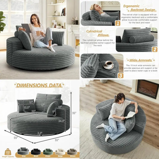 DAFIFY Round Swivel Barrel Chair Corduroy Upholstered Lounger