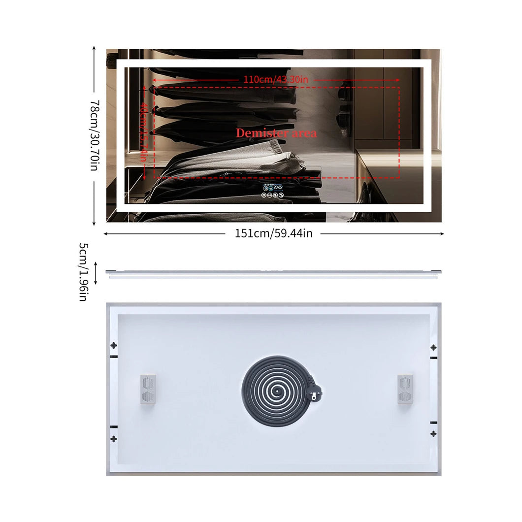 BORWART Smart LED Vanity Mirror Wall Mounted Bluetooth Digital Display