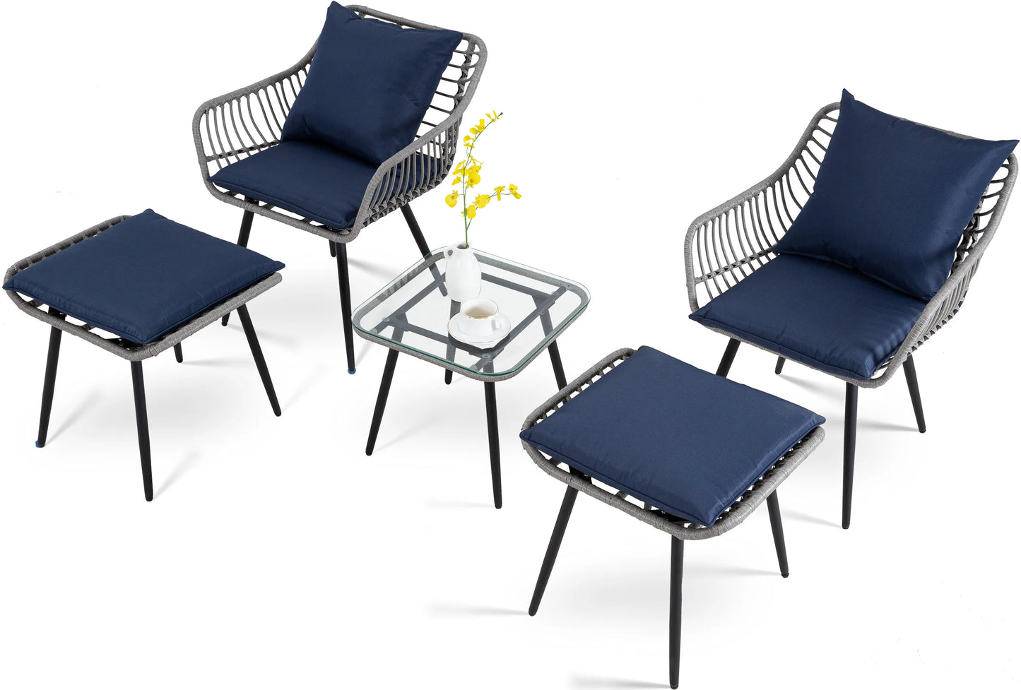 SEOGWISAM 5 Piece Patio Bistro Set All-Weather Wicker Rattan Ottoman