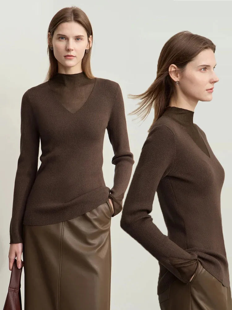 AMIICN Minimalist Winter Turtleneck Sweater With Sheer Panels