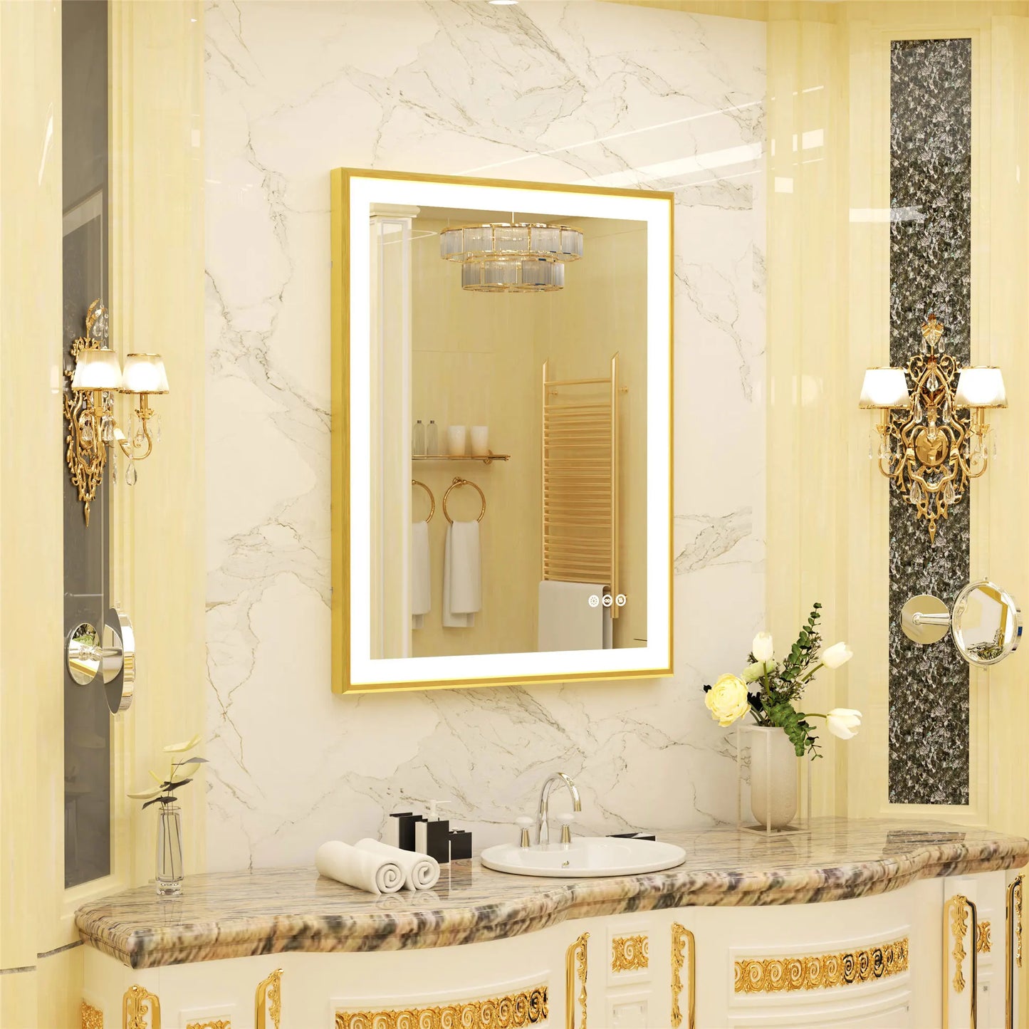 LED Bathroom Vanity Mirror With Aluminum Frame Front Lighted Modern