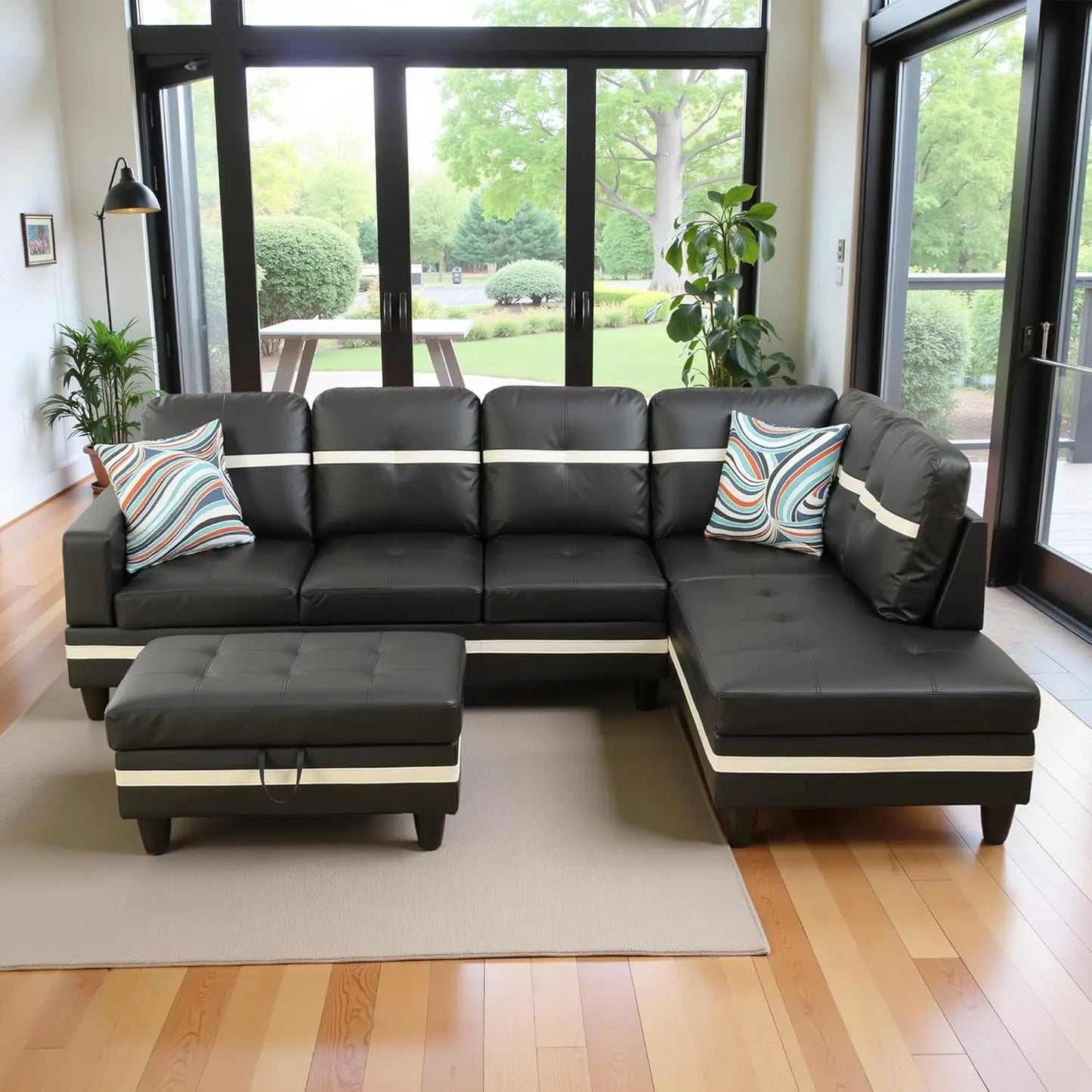 Modern L Shaped Sectional Sofa With Storage Ottoman