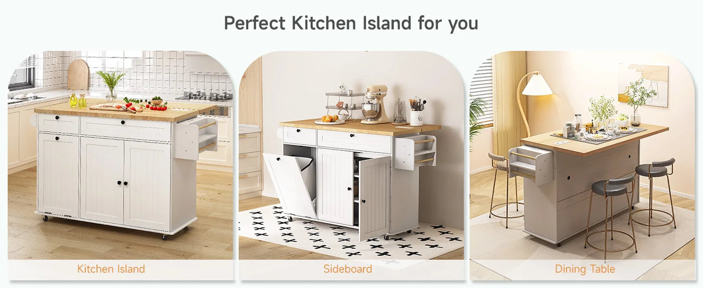 ONBRILL Mobile Kitchen Island With Power Outlet And Towel Rack