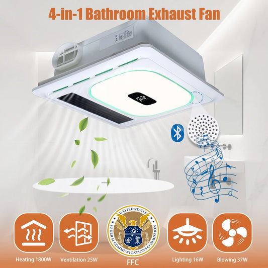 4-In-1 Bathroom Exhaust Fan With Bluetooth Speaker 1800W Heater